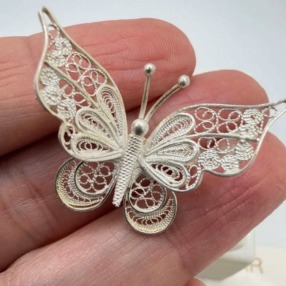 Vintage .999 silver filagree Butterfly brooch/pin!‎